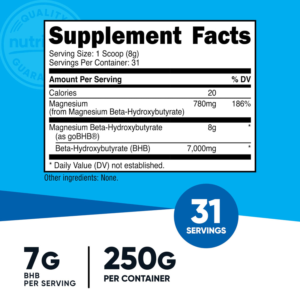 Nutricost Magnesium BHB Salts scoop with powder ready to mix into your beverage