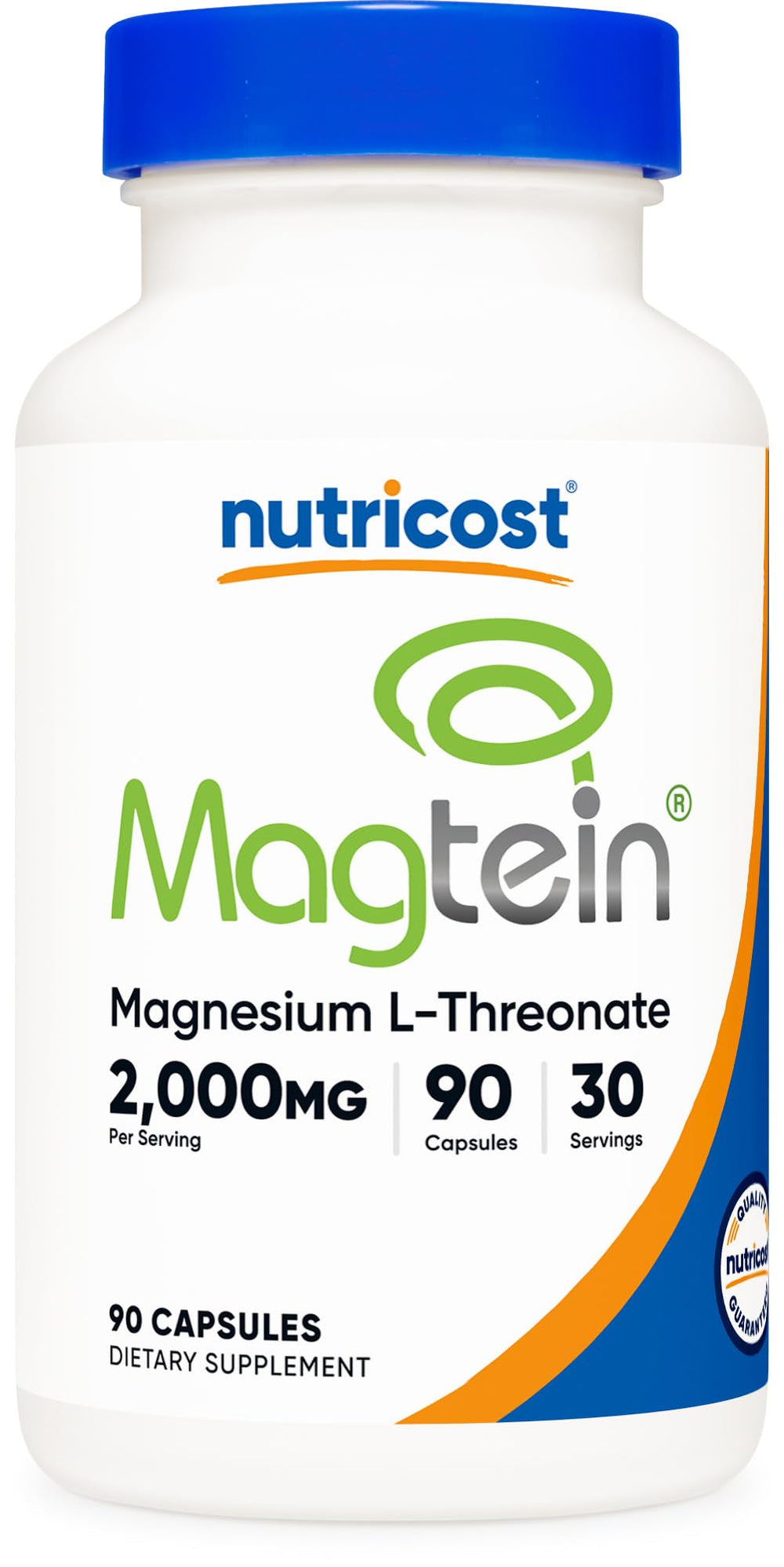 Nutricost Magtein bottle close-up with 90 capsules for daily use