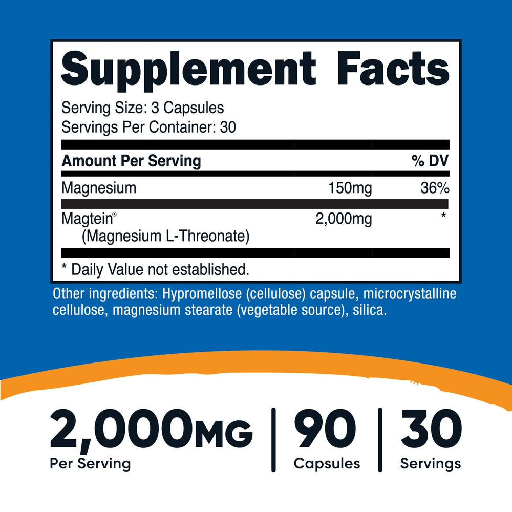 Nutricost Magtein capsules swirl highlighting easy-to-swallow daily use