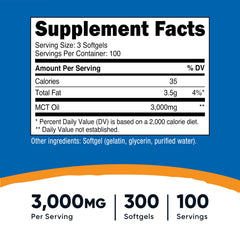 Nutricost MCT Oil Softgels close-up highlighting C8 and C10 blend for ketosis.