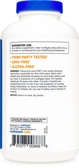 Label close-up emphasizing quality and GMP compliance for Nutricost MCT Softgels.