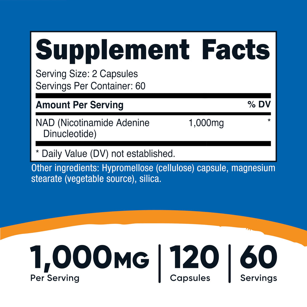NAD+ capsules arranged to show a 60-serving supply for easy planning.