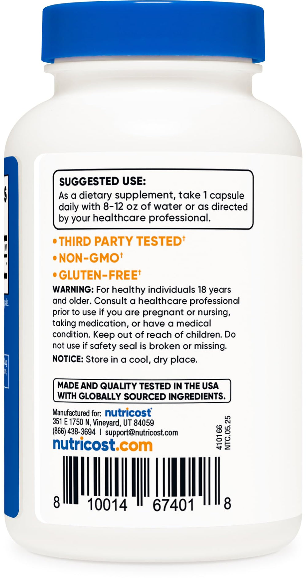 Nutricost badge indicating non-GMO and third-party tested quality.