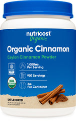 Nutricost Organic Ceylon Cinnamon Powder container highlights premium packaging and convenience