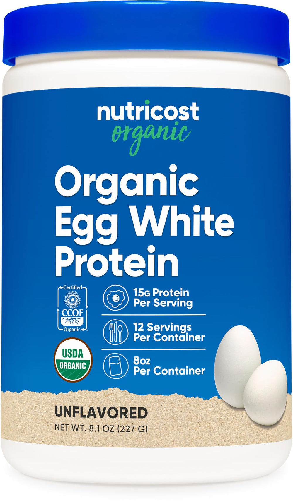 Nutricost Organic Egg White Protein bottle front view for shakes