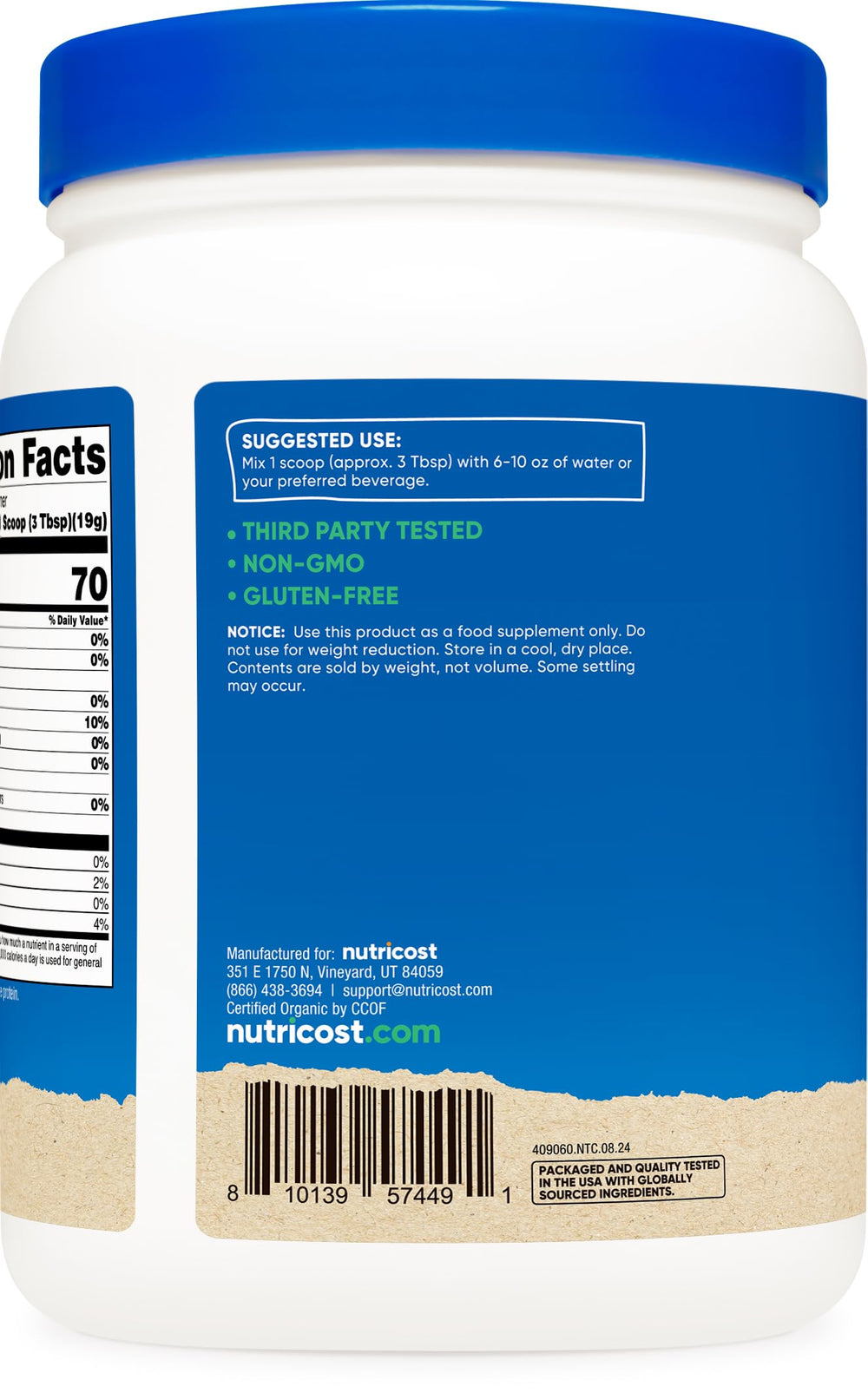 Nutricost Organic Egg White Protein Powder unflavored powder for clean recipes