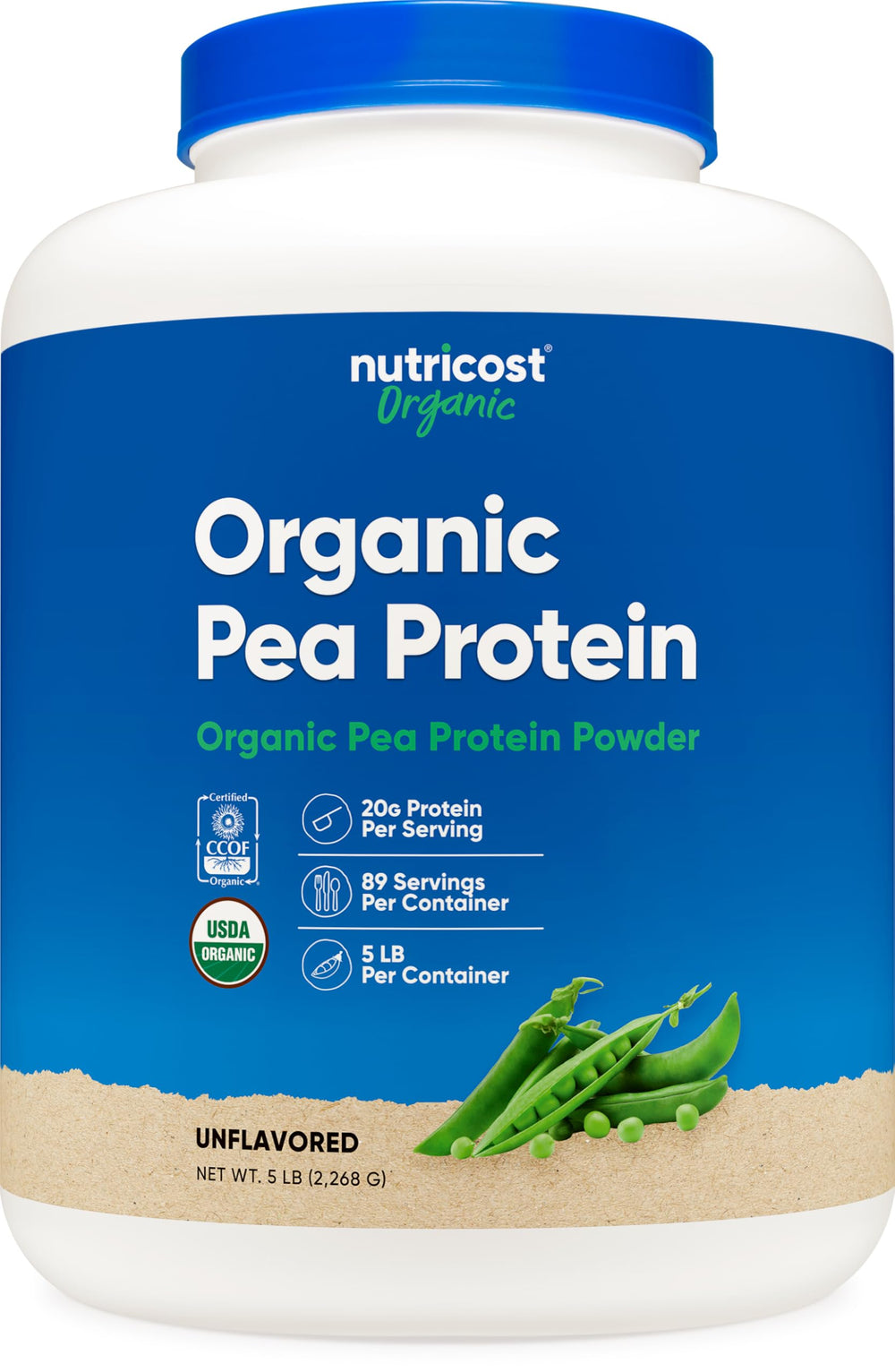 Nutricost Organic Pea Protein Isolate bottle, 5lbs, for clean plant-based protein