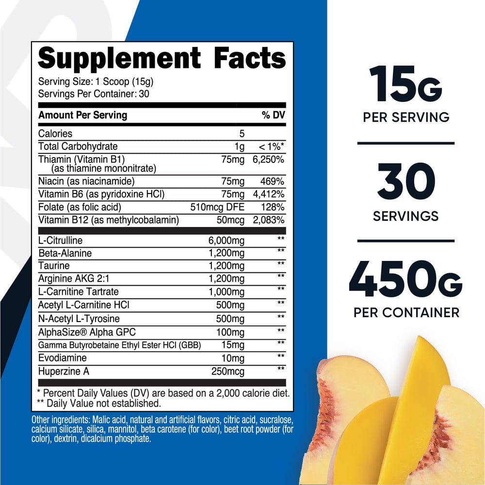 Etiqueta Nutricost preentrenamiento sin estimulantes muestra fórmula sin cafeína