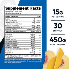 Etiqueta Nutricost preentrenamiento sin estimulantes muestra fórmula sin cafeína