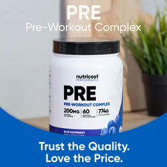 Nutricost Pre-Workout Complex shake illustrates easy mixability and refreshing flavor.