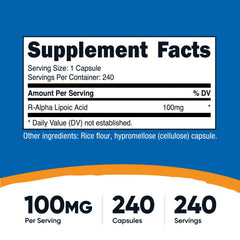 Nutricost R-ALA capsules close-up on veggie caps.