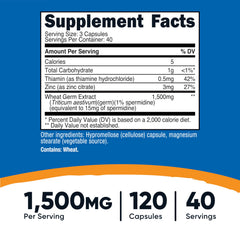 Nutricost Spermidine Wheat Germ Extract bottle label showing 15 mg per serving for dosing