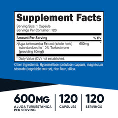 Nutricost Turkesterone bottle back showing supplement facts and batch information.
