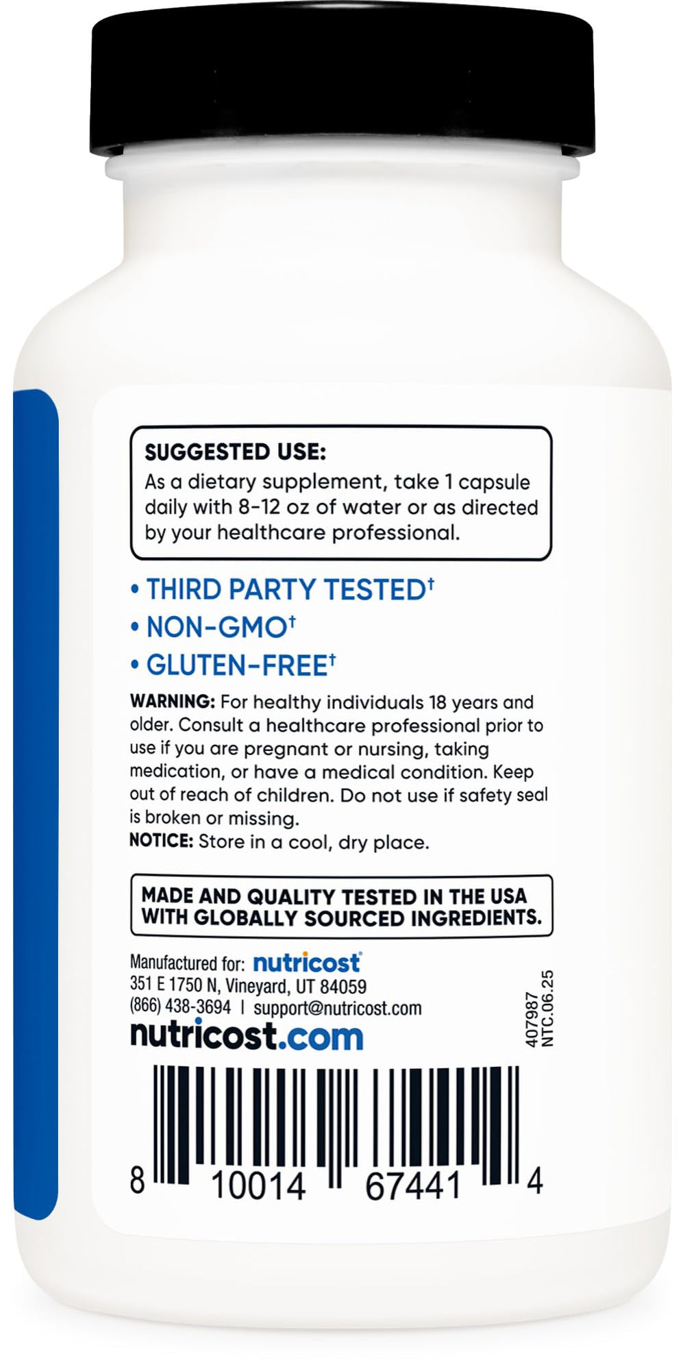 Nutricost Turkesterone label highlights gluten-free and non-GMO status.