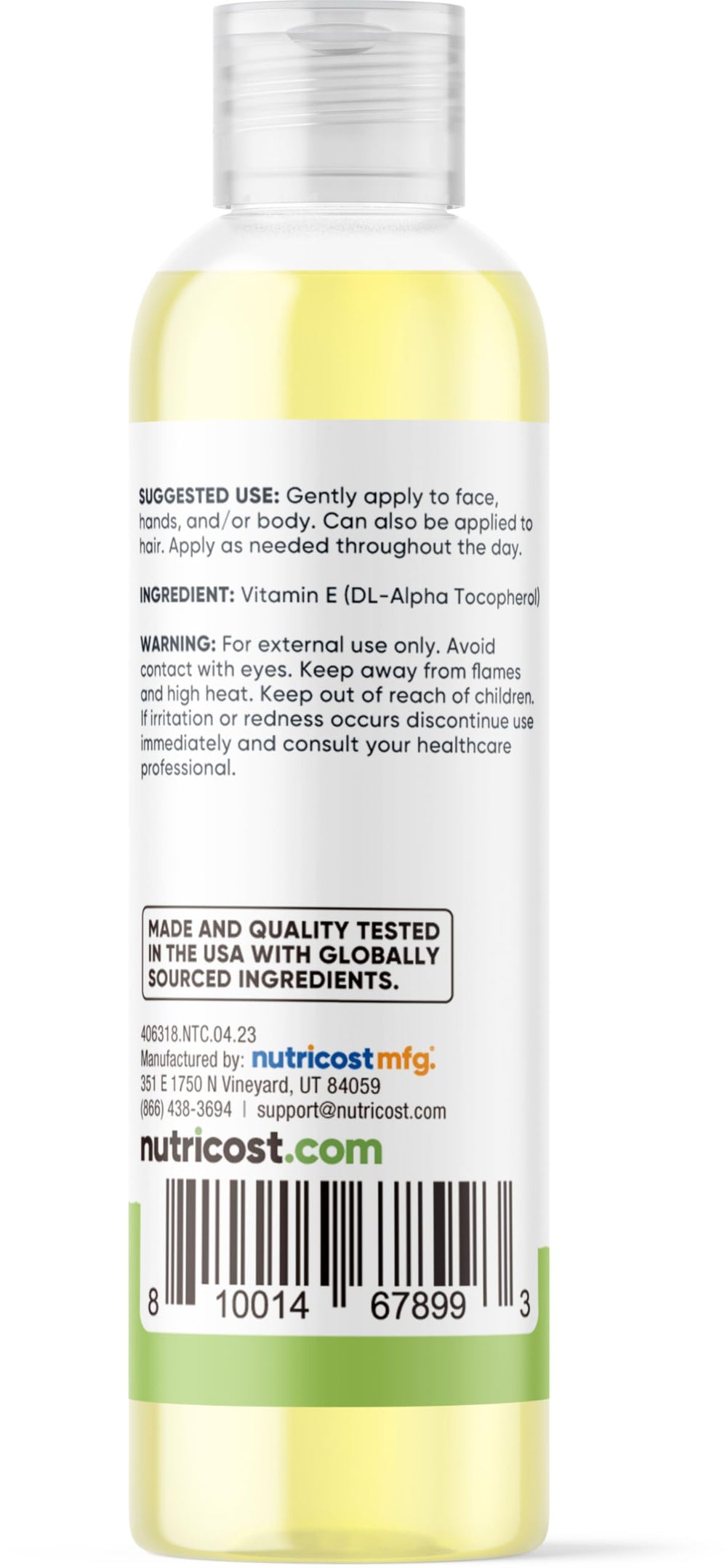 Nutricost Vitamin E Oil label and packaging highlighting potency.