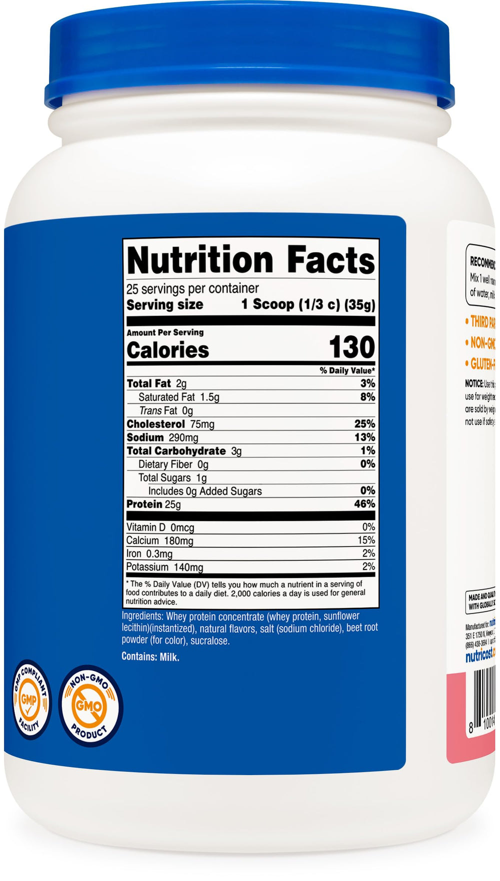 Nutricost nutrition panel — highlights protein content and allergen information for informed choices
