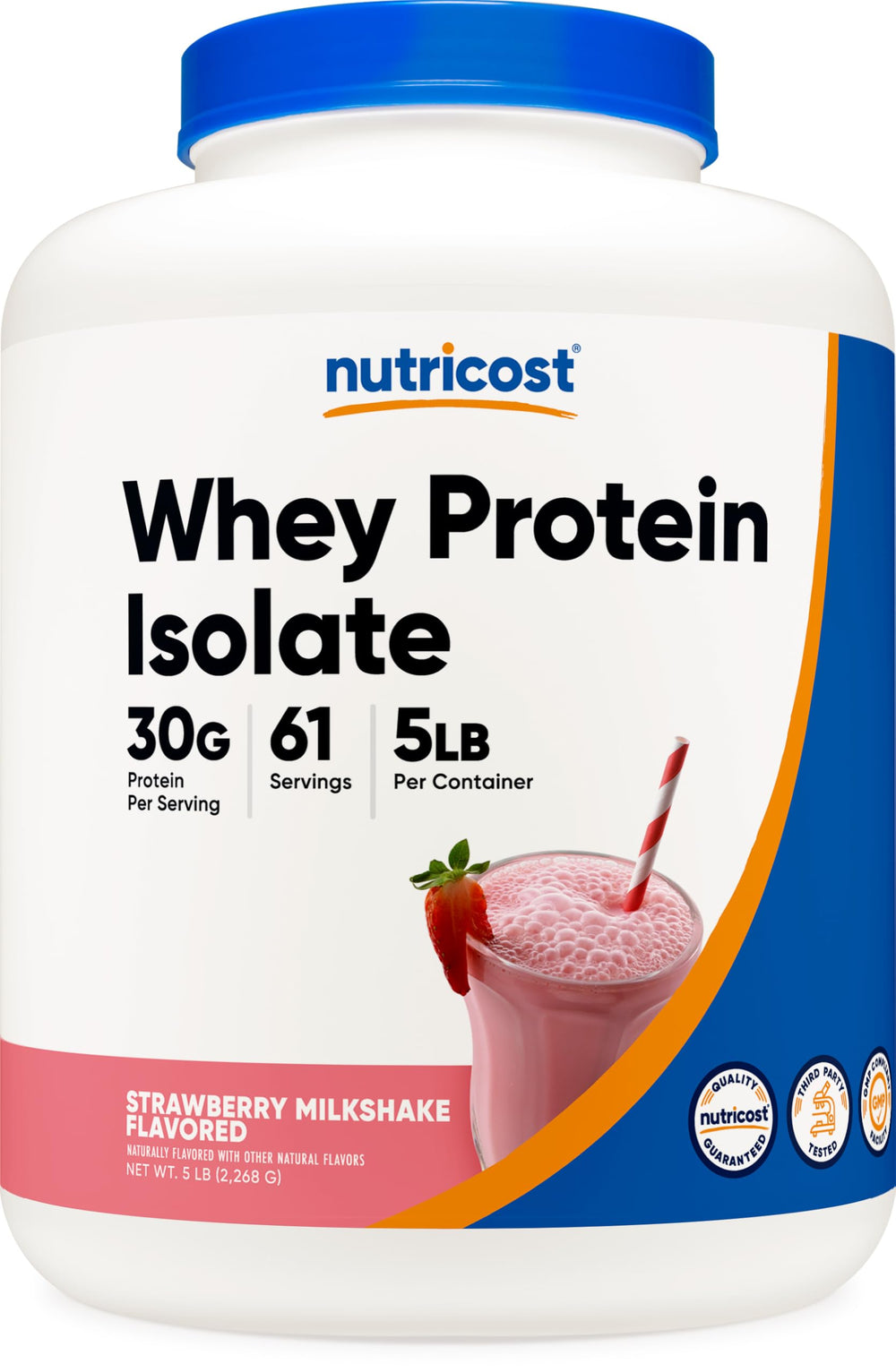 Nutricost Whey Isolate Strawberry Milkshake bottle front view for daily workouts