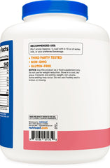 Packaging shot of Nutricost Strawberry Milkshake 5-pound bottle and servings