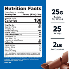 Nutricost Whey Protein Concentrate Chocolate powder scoop ready to mix a creamy shake.