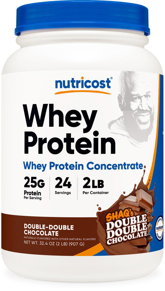 Nutricost Whey Protein Concentrate Shaq's Double Double Chocolate front label with rich flavor