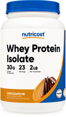 Nutricost Whey Protein Isolate chocolate peanut butter tub for lean muscle support.