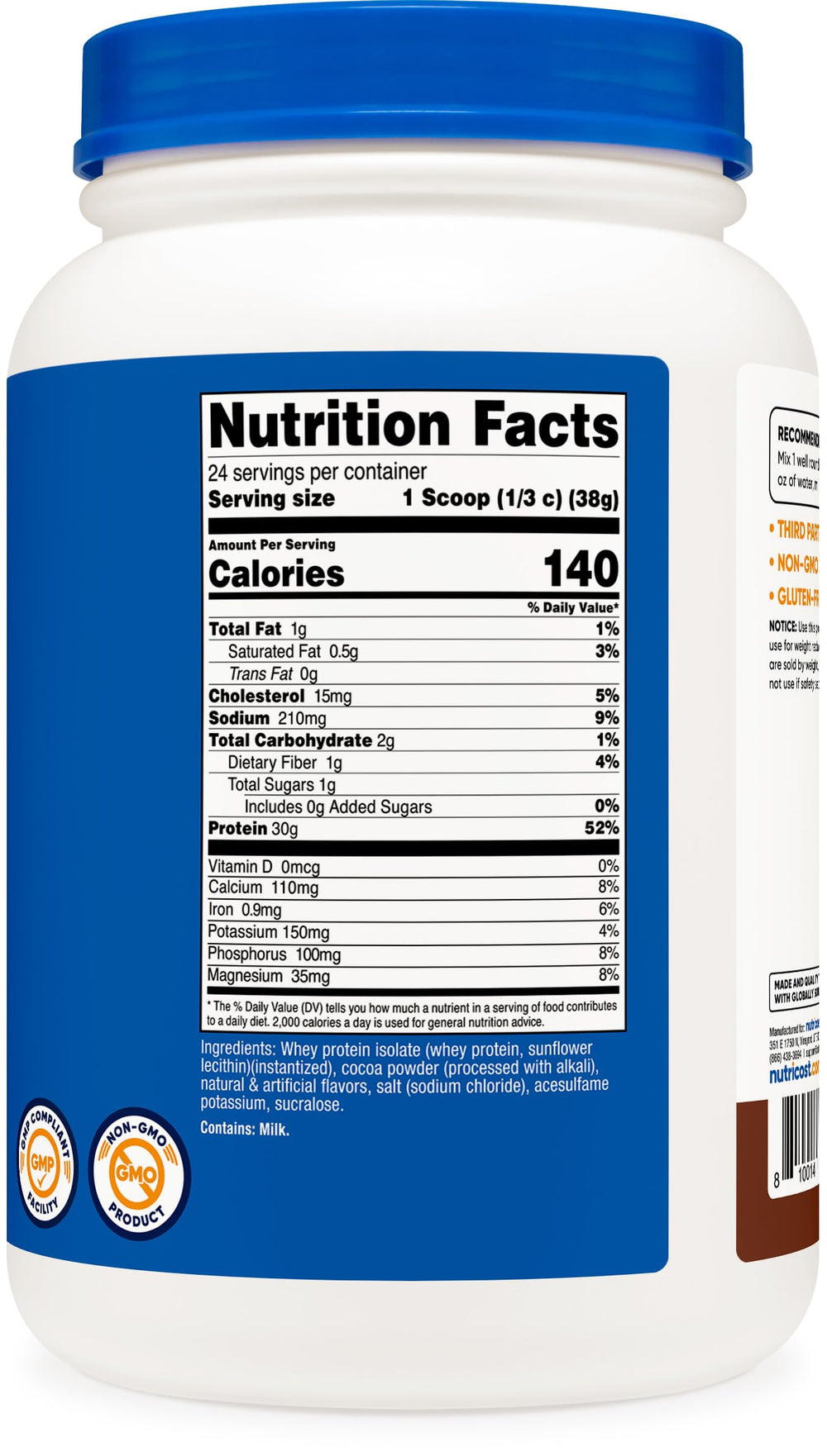 Serving scoop included to measure 30 g protein per serving with Nutricost