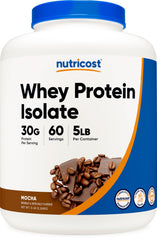 Nutricost Whey Protein Isolate Mocha 5lb tub for post-workout shakes