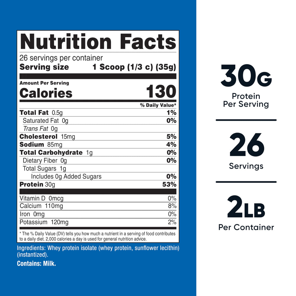 Nutricost Whey Protein Isolate serving scoop shows 30 g protein per serving