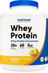 Nutricost Pineapple whey protein bottle front showing premium protein label for trust