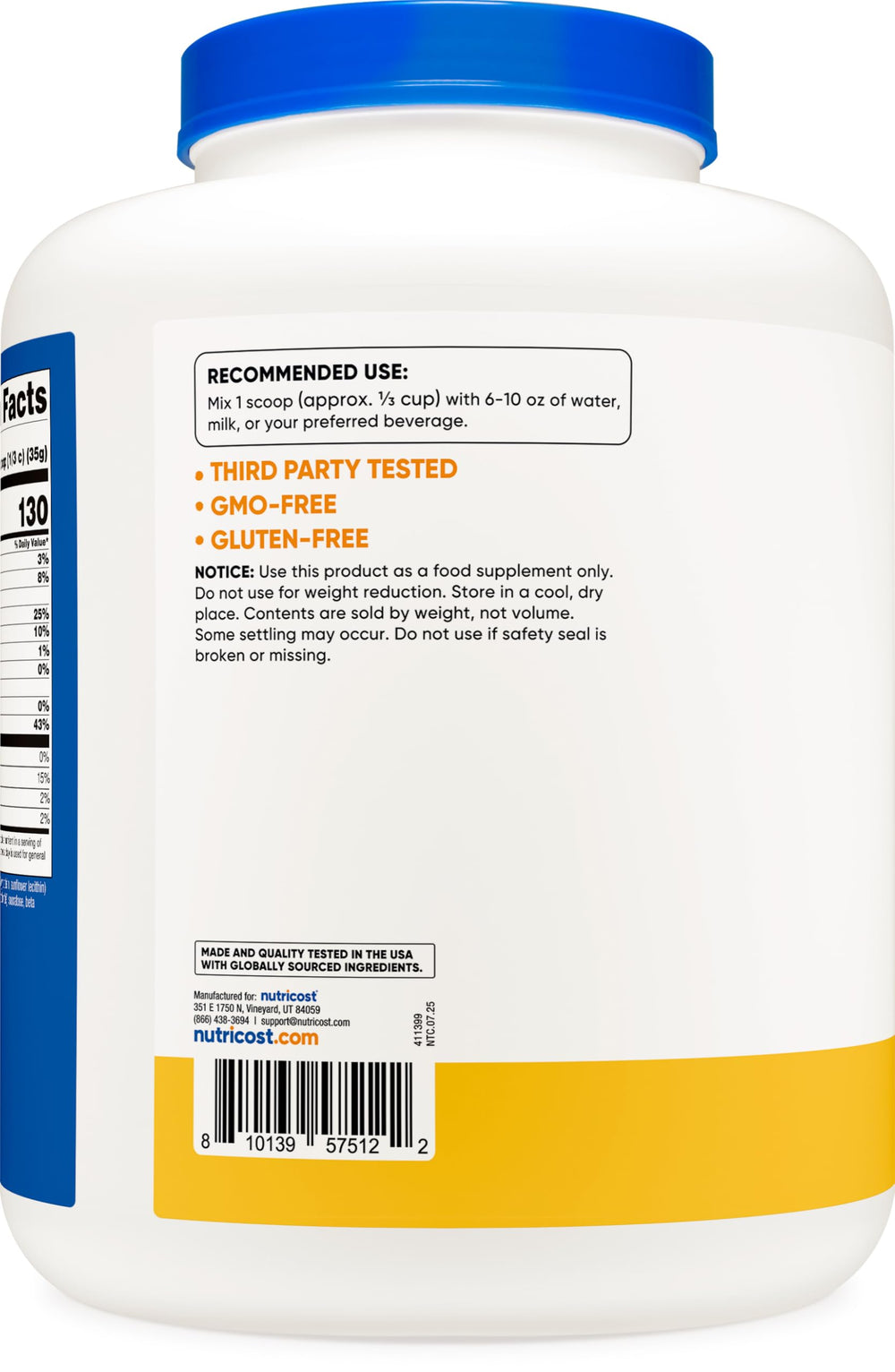 Nutricost Pineapple whey protein label highlighting gluten-free and GMO-free purity
