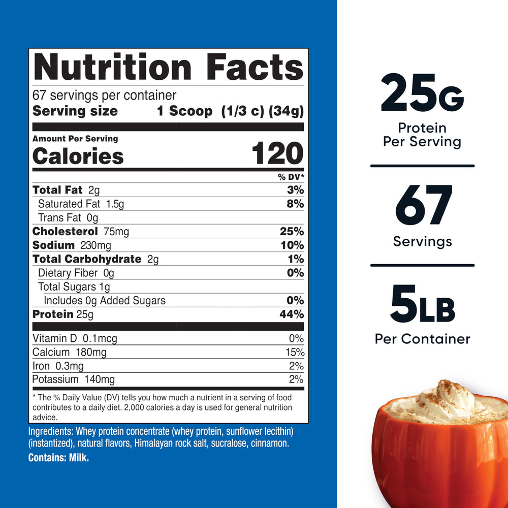 Nutricost pumpkin spice powder scoop delivers 25g protein per serving