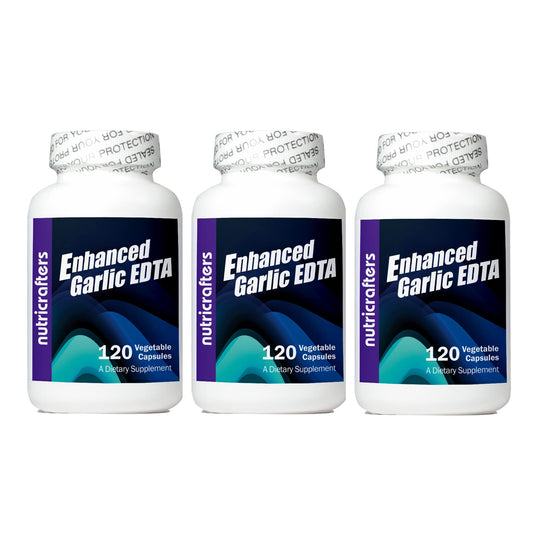 NutriCrafters Enhanced Garlic EDTA bottle front showing high potency formula for detox support