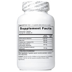 NutriCrafters Enhanced Garlic EDTA bottle side highlighting no magnesium stearate or aluminum zeolite