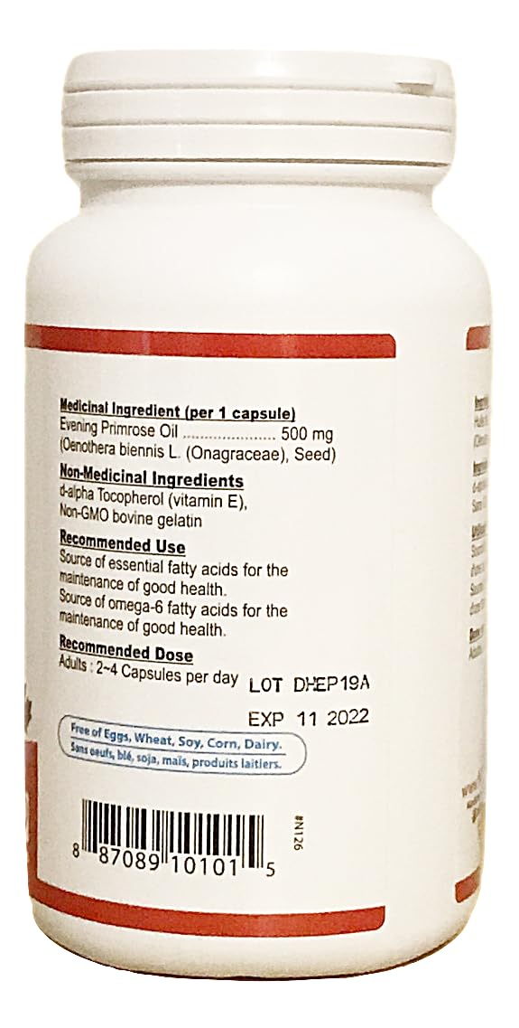 Nutridom Evening Primrose Oil contents GLA and omega-6 highlighted in ingredients.