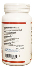 Nutridom Evening Primrose Oil contents GLA and omega-6 highlighted in ingredients.