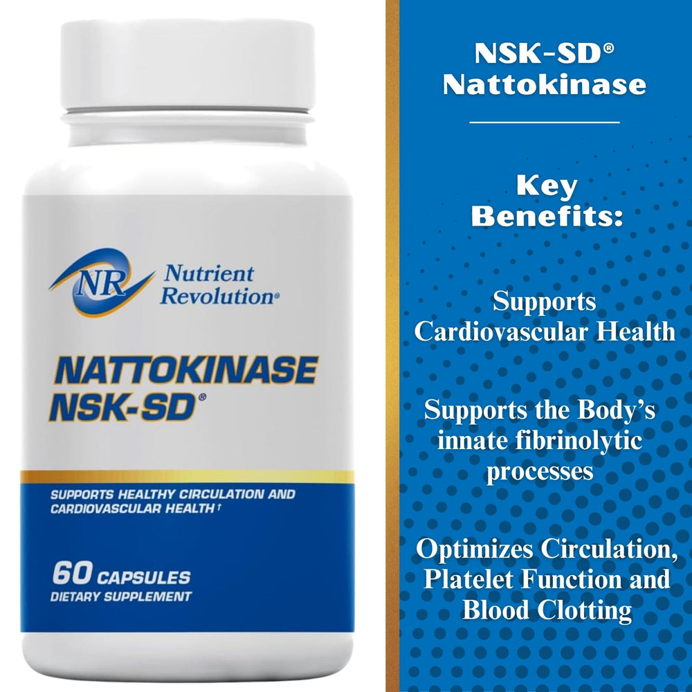 Nutrient Revolution NSK-SD Nattokinase bottle label highlighting non-GMO vegetarian ingredients.