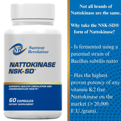 Nutrient Revolution NSK-SD Nattokinase ingredients panel with clean formulation.
