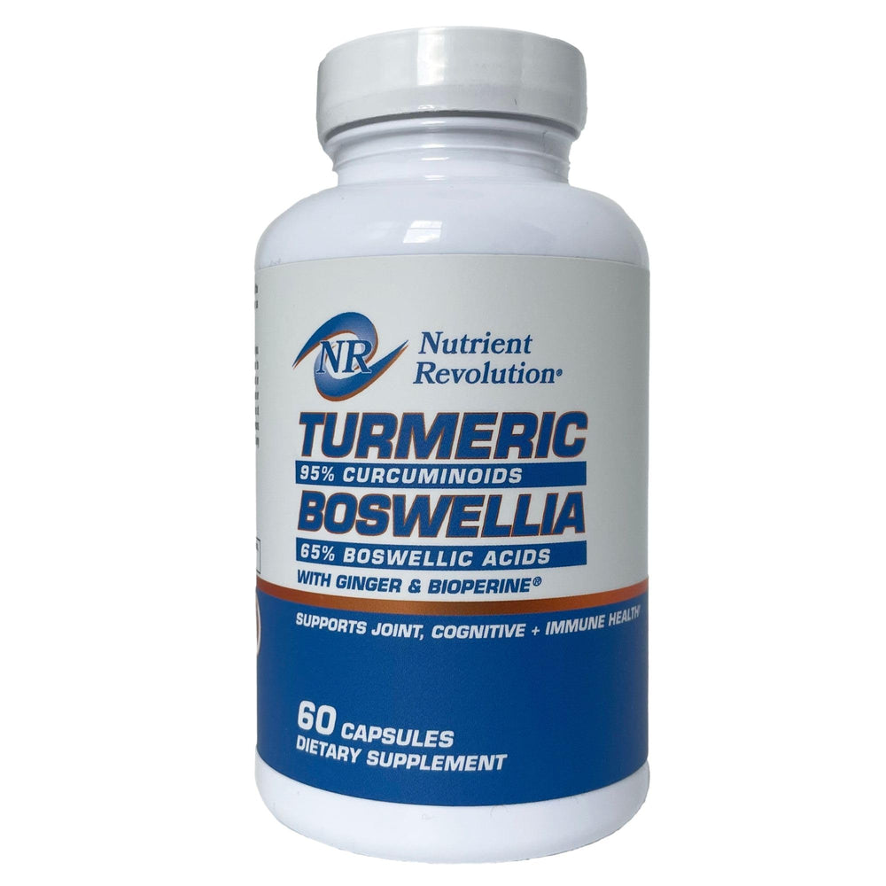 Nutrient Revolution turmeric-boswellia bottle with Bioperine for daily joint support.
