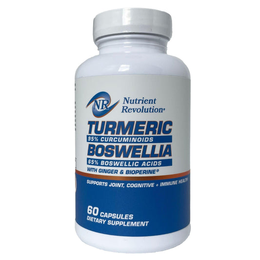 Nutrient Revolution turmeric-boswellia bottle with Bioperine for daily joint support.
