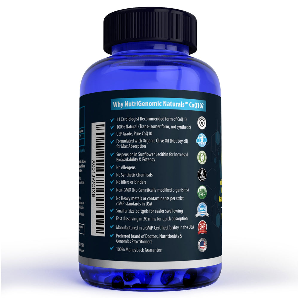 NutriGenomic Naturals CoQ10 energy-scene with bottle in daylight.