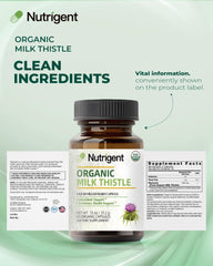 Nutrigent milk thistle bottle open with capsules visible.