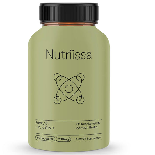 Nutriissa Fortify15 bottle label shows purity and potency for daily support.