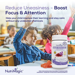 NutriMagic Brain Booster bottle shows D3 B6 B12 and zinc for immune support.
