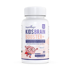 NutriMagic Kids Brain Booster bottle with Affron saffron gummies promoting focus and memory