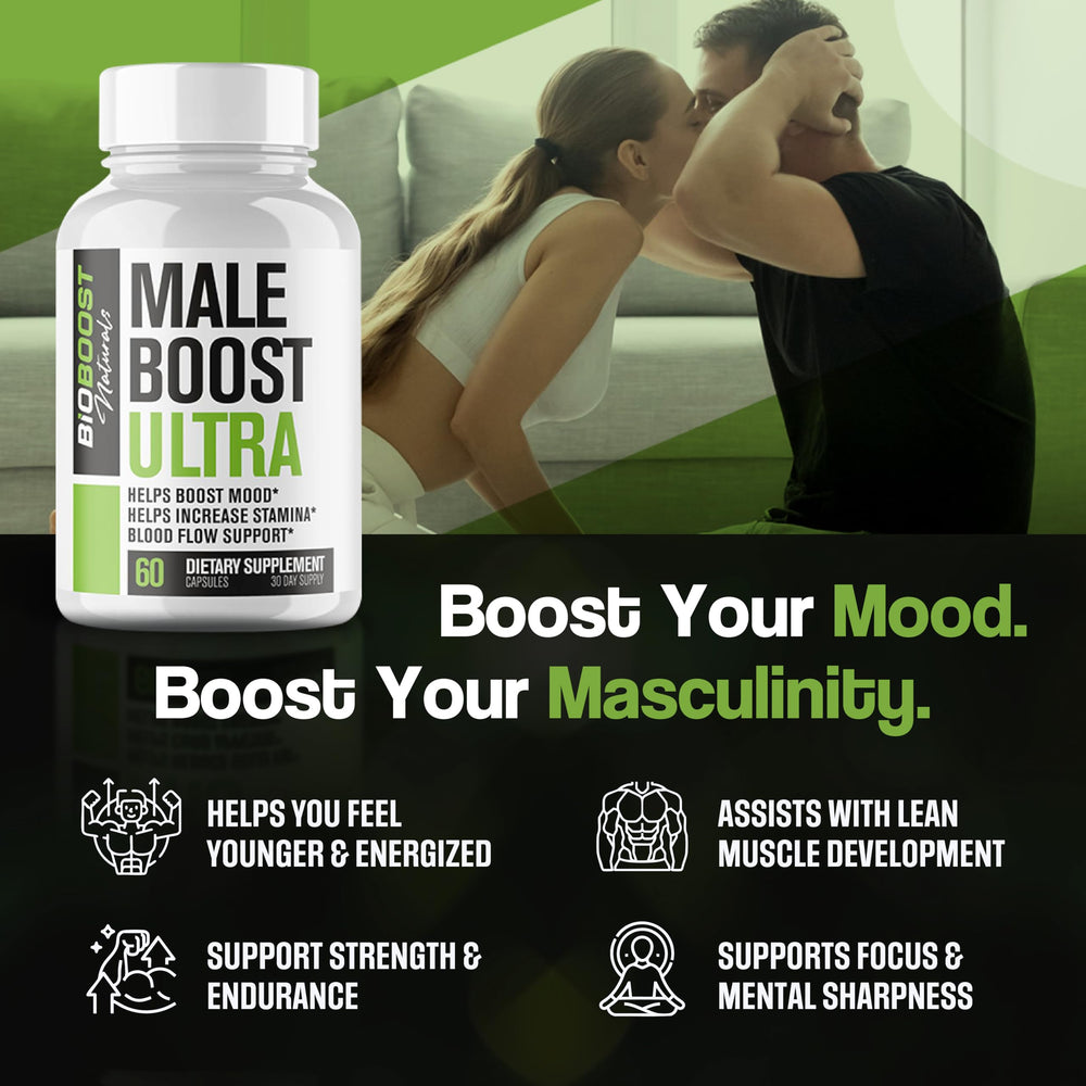 Nutrimend IQ Male Boost Ultra box on display for a complete wellness routine.