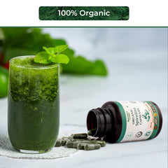 NUTRINPRO spirulina capsules vegan-friendly product highlighting plant-based protein.