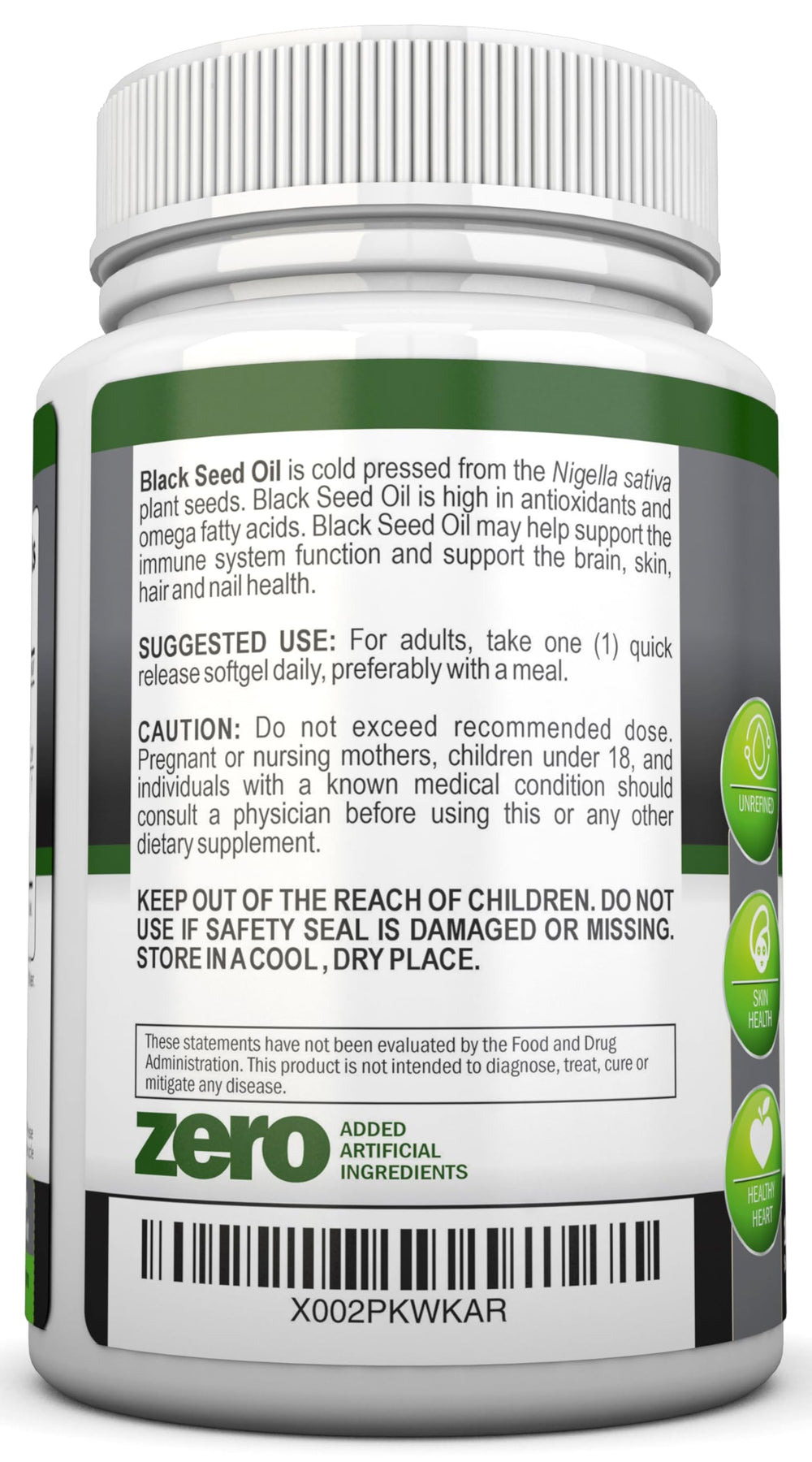 NutriONN Black Seed Oil label detail showing cold-pressed, non-GMO purity