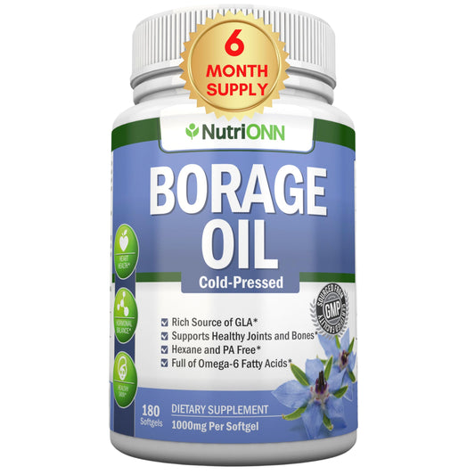 NutriONN Borage Oil bottle supports skin and hair health in daily care.