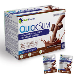 Nutripharma Quick Slim double chocolate sachet for on-the-go protein.