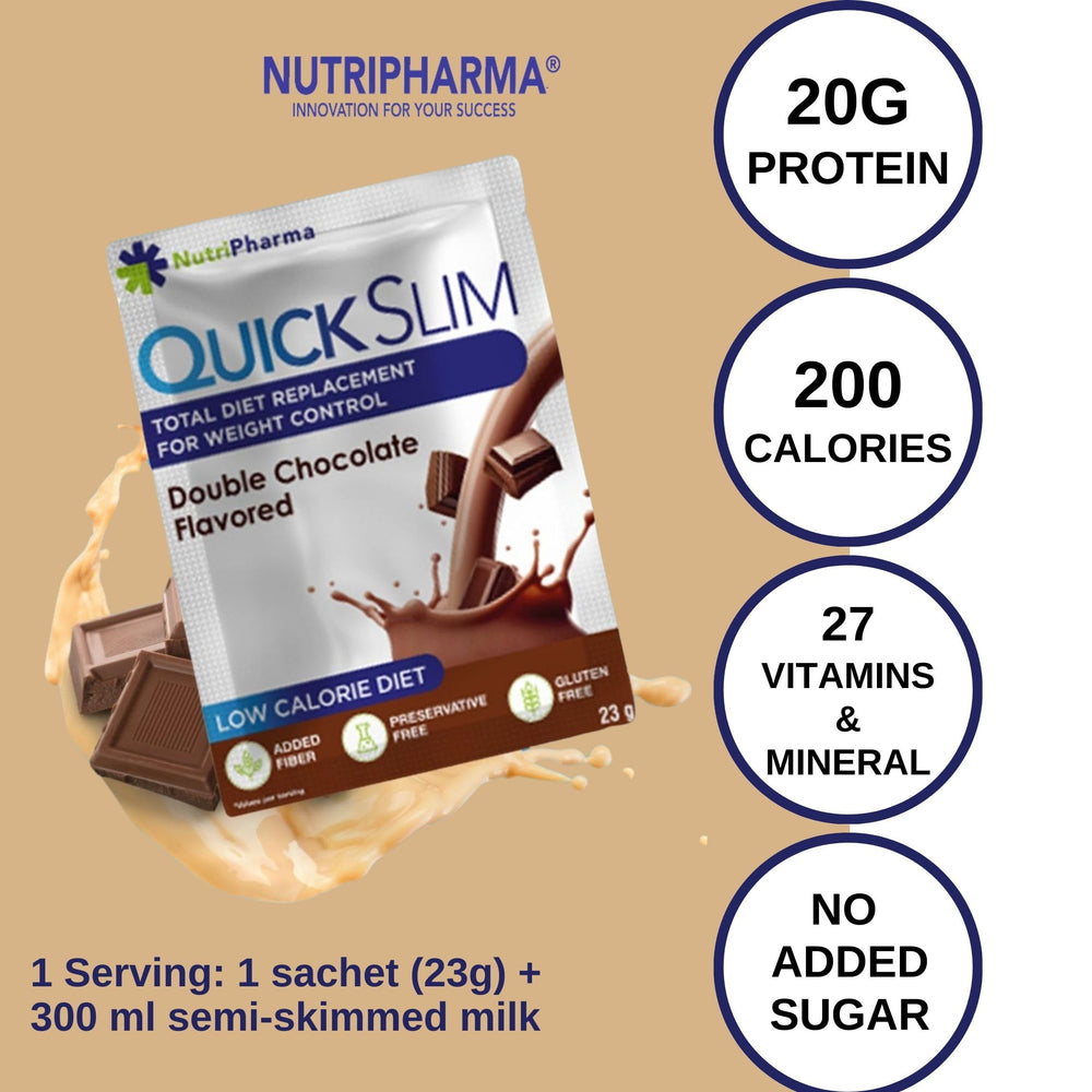 Nutripharma Quick Slim milk mix prepared with skimmed milk.